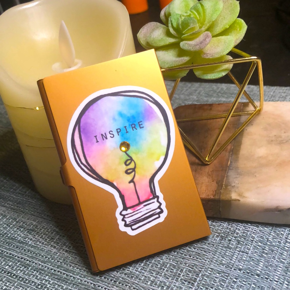 #48bulb  Business Card Holder Light Bulb Inspire Metallic Gold 💡